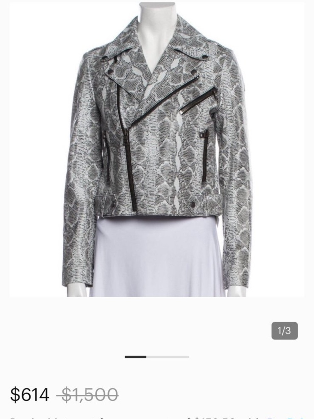 Alice + Olivia Gray Snake-Print Moto Jacket